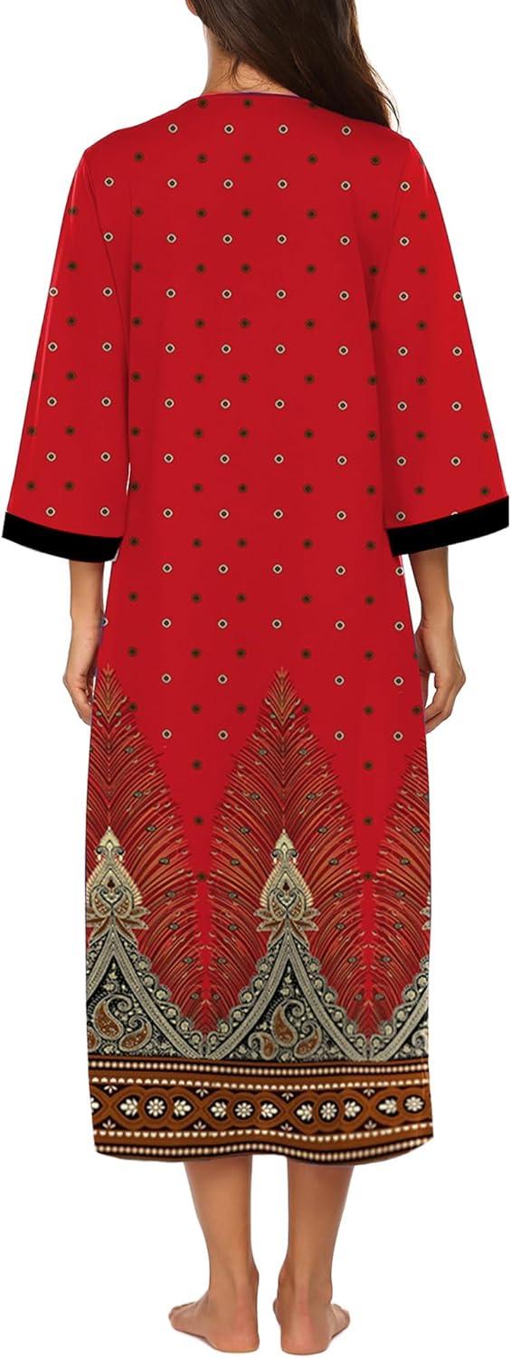 imageEkouaer Women Zipper Robe 34 Sleeves Loungewear Dress Full Length Sleepwear Pockets Housecoat Nightgown Long BathrobeStyle 1pat20