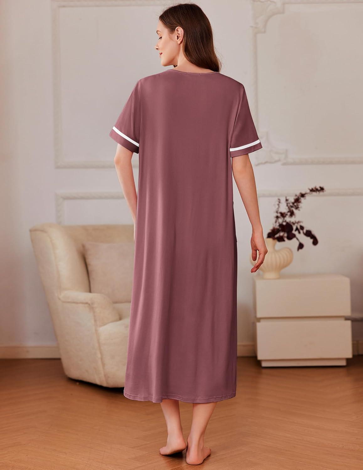imageEkouaer Women Zipper Robes Knit Short Sleeve House Coat Soft Bathrobe Full Length Housecoat Dressing Gown with PocketsGray Purple