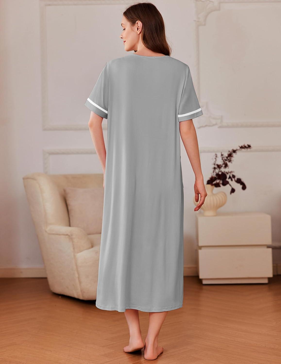 imageEkouaer Women Zipper Robes Knit Short Sleeve House Coat Soft Bathrobe Full Length Housecoat Dressing Gown with PocketsLight Grey