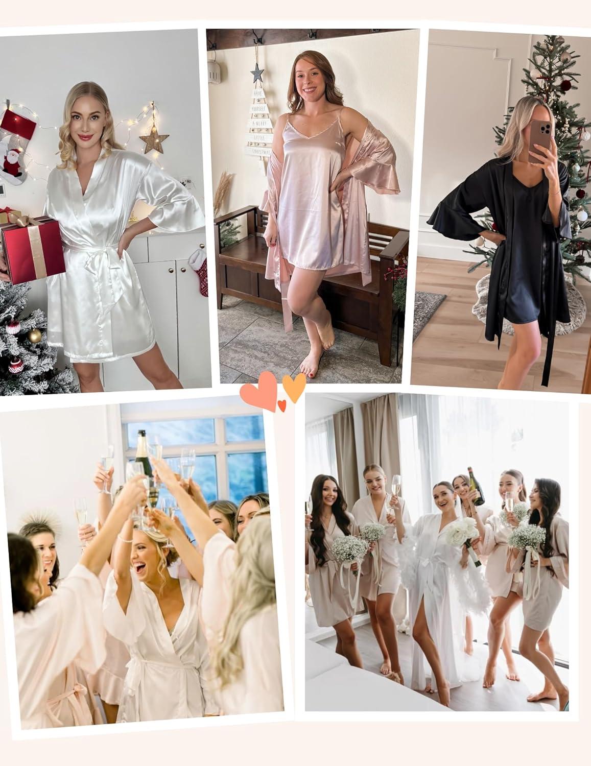 imageEkouaer Womens Silk Robe Set Vneck 2 Piece Bridal Party Robes and Satin Bathrobe Set with PocketsDark Red