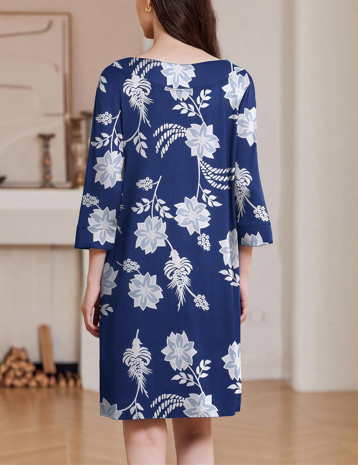 imageEkouaer Zipper Robes for Women 34 Sleeves Housecoat Soft Nightgowns Sleepwear Mumu House Dresses with Pockets S3XLPaisley