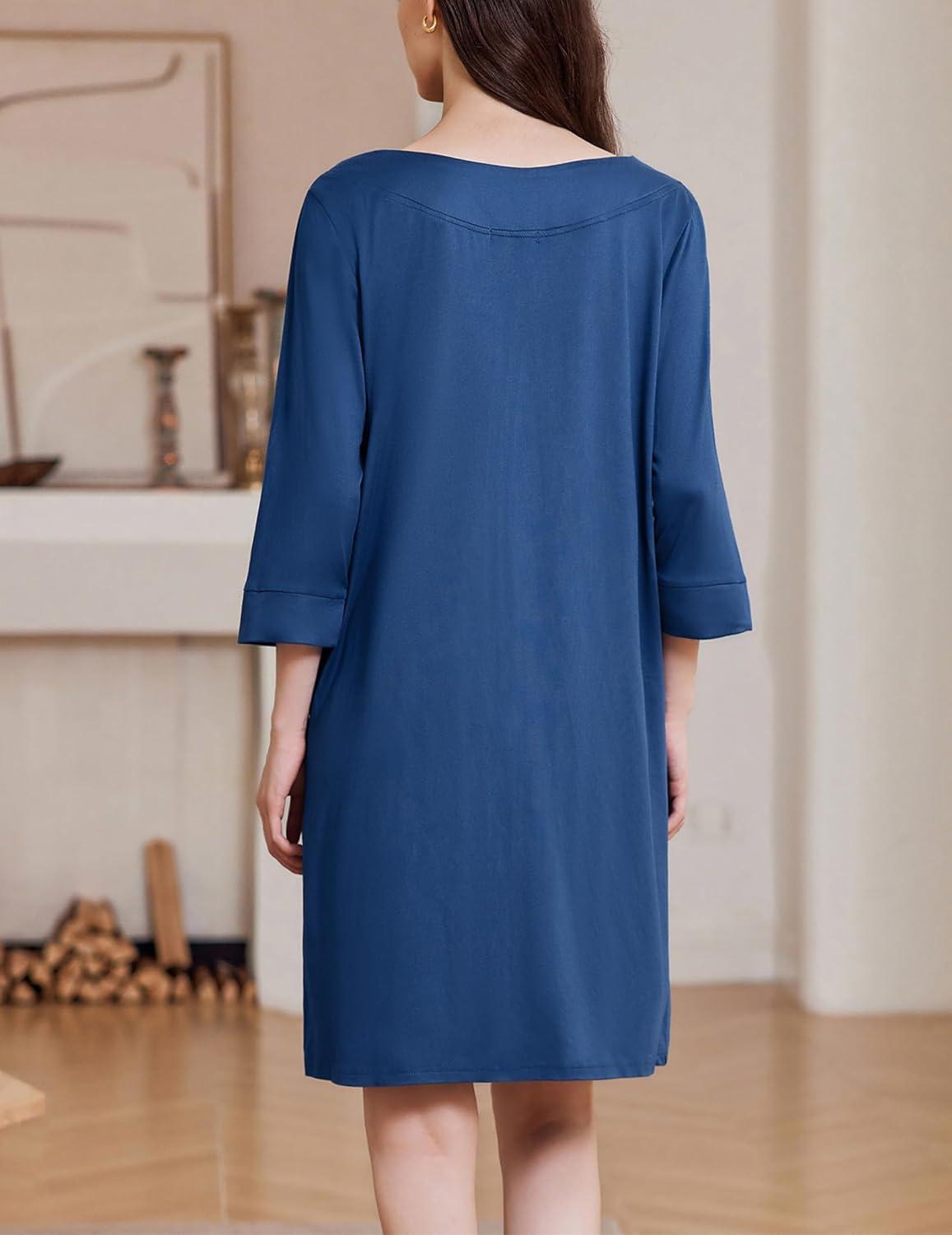 imageEkouaer Zipper Robes for Women 34 Sleeves Housecoat Soft Nightgowns Sleepwear Mumu House Dresses with Pockets S3XLSteel Blue