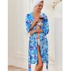 Ekouaer Robes for Women Knee Length Kimono Bathrobe Lightweight 3/4 Sleeve Sleepwear Soft Loungewear with Pockets S-XXL(Aqua Floral)