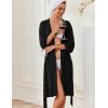 Ekouaer Robes for Women Knee Length Kimono Bathrobe Lightweight 3/4 Sleeve Sleepwear Soft Loungewear with Pockets S-XXL(Black)