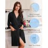 Ekouaer Robes for Women Knee Length Kimono Bathrobe Lightweight 3/4 Sleeve Sleepwear Soft Loungewear with Pockets S-XXL(Black)