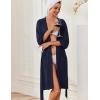 Ekouaer Robes for Women Knee Length Kimono Bathrobe Lightweight 3/4 Sleeve Sleepwear Soft Loungewear with Pockets S-XXL(Navy)