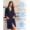 Ekouaer Robes for Women Knee Length Kimono Bathrobe Lightweight 3/4 Sleeve Sleepwear Soft Loungewear with Pockets S-XXL(Navy)