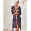 Ekouaer Robes for Women Knee Length Kimono Bathrobe Lightweight 3/4 Sleeve Sleepwear Soft Loungewear with Pockets S-XXL(Navy Blue Floral)