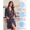 Ekouaer Robes for Women Knee Length Kimono Bathrobe Lightweight 3/4 Sleeve Sleepwear Soft Loungewear with Pockets S-XXL(Navy Blue Floral)