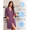 Ekouaer Robes for Women Knee Length Kimono Bathrobe Lightweight 3/4 Sleeve Sleepwear Soft Loungewear with Pockets S-XXL(Purple Red)