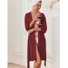 Ekouaer Robes for Women Knee Length Kimono Bathrobe Lightweight 3/4 Sleeve Sleepwear Soft Loungewear with Pockets S-XXL(Wine Red)