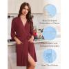 Ekouaer Robes for Women Knee Length Kimono Bathrobe Lightweight 3/4 Sleeve Sleepwear Soft Loungewear with Pockets S-XXL(Wine Red)