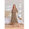 Ekouaer Robes for Women Lightweight Knit Waffle Bathrobe Full Length Kimono Casual Ladies Loungewear(Khaki)
