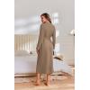 Ekouaer Robes for Women Lightweight Knit Waffle Bathrobe Full Length Kimono Casual Ladies Loungewear(Khaki)