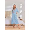 Ekouaer Robes for Women Lightweight Knit Waffle Bathrobe Full Length Kimono Casual Ladies Loungewear(Light Blue)