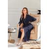 Ekouaer Robes for Women Lightweight Knit Waffle Bathrobe Full Length Kimono Casual Ladies Loungewear(Navy Blue)