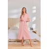 Ekouaer Robes for Women Lightweight Knit Waffle Bathrobe Full Length Kimono Casual Ladies Loungewear(Pink)