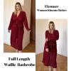 Ekouaer Robes for Women Lightweight Knit Waffle Bathrobe Full Length Kimono Casual Ladies Loungewear(Wine Red)