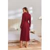 Ekouaer Robes for Women Lightweight Knit Waffle Bathrobe Full Length Kimono Casual Ladies Loungewear(Wine Red)
