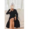 Ekouaer Robes for Women Long Sleeve Knit Kimono Bathrobe Soft Lightweight Loungewear Ladies Cotton Sleepwear(Black)