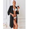 Ekouaer Robes for Women Short Knit Bathrobe Lightweight Sexy Lace Sleepwear Soft Knee Length Loungewear(A-black)