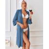 Ekouaer Robes for Women Short Knit Bathrobe Lightweight Sexy Lace Sleepwear Soft Knee Length Loungewear(A-navy)