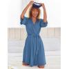 Ekouaer Robes for Women Short Knit Bathrobe Lightweight Sexy Lace Sleepwear Soft Knee Length Loungewear(A-navy)