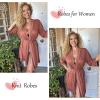 Ekouaer Robes for Women Short Knit Bathrobe Lightweight Sexy Lace Sleepwear Soft Knee Length Loungewear(Caramel)