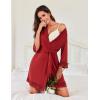 Ekouaer Robes for Women Short Knit Bathrobe Lightweight Sexy Lace Sleepwear Soft Knee Length Loungewear(Wine Red)