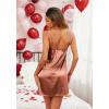 Ekouaer Sleepwear Women’s Satin Nightgown with Robes Set 2 Piece Sexy Lace Cami Nightwear(Brown)