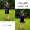 Ekouaer Sleepwear Women’s Satin Nightgown with Robes Set 2 Piece Sexy Lace Cami Nightwear(Deep Blue)