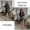 Ekouaer Sleepwear Women’s Satin Nightgown with Robes Set 2 Piece Sexy Lace Cami Nightwear(Floral Black)