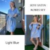 Ekouaer Sleepwear Women’s Satin Nightgown with Robes Set 2 Piece Sexy Lace Cami Nightwear(Light Blue)