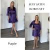 Ekouaer Sleepwear Women’s Satin Nightgown with Robes Set 2 Piece Sexy Lace Cami Nightwear(Purple)