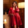 Ekouaer Sleepwear Women’s Satin Nightgown with Robes Set 2 Piece Sexy Lace Cami Nightwear(Red)