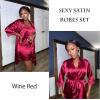 Ekouaer Sleepwear Women’s Satin Nightgown with Robes Set 2 Piece Sexy Lace Cami Nightwear(Wine Red)