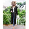Ekouaer Women Kimono Robes Full Length Knit Bathrobe Lightweight Soft Sleepwear V-neck Casual Ladies Loungewear S-XXL(Black)