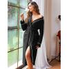 Ekouaer Women Kimono Robes Full Length Knit Bathrobe Lightweight Soft Sleepwear V-neck Casual Ladies Loungewear S-XXL(Black)