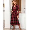 Ekouaer Women Kimono Robes Full Length Knit Bathrobe Lightweight Soft Sleepwear V-neck Casual Ladies Loungewear S-XXL(Black and Red Plaid)