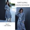 Ekouaer Women Kimono Robes Full Length Knit Bathrobe Lightweight Soft Sleepwear V-neck Casual Ladies Loungewear S-XXL(Black and White Plaid)
