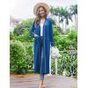 Ekouaer Women Kimono Robes Full Length Knit Bathrobe Lightweight Soft Sleepwear V-neck Casual Ladies Loungewear S-XXL(Blue)