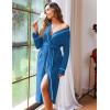 Ekouaer Women Kimono Robes Full Length Knit Bathrobe Lightweight Soft Sleepwear V-neck Casual Ladies Loungewear S-XXL(Blue)