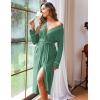 Ekouaer Women Kimono Robes Full Length Knit Bathrobe Lightweight Soft Sleepwear V-neck Casual Ladies Loungewear S-XXL(Celadon Green)