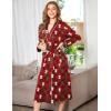 Ekouaer Women Kimono Robes Full Length Knit Bathrobe Lightweight Soft Sleepwear V-neck Casual Ladies Loungewear S-XXL(Christmas Red Teddy Bear)