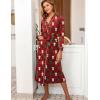 Ekouaer Women Kimono Robes Full Length Knit Bathrobe Lightweight Soft Sleepwear V-neck Casual Ladies Loungewear S-XXL(Christmas Red Teddy Bear)
