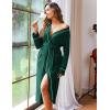 Ekouaer Women Kimono Robes Full Length Knit Bathrobe Lightweight Soft Sleepwear V-neck Casual Ladies Loungewear S-XXL(Dark Green)