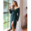 Ekouaer Women Kimono Robes Full Length Knit Bathrobe Lightweight Soft Sleepwear V-neck Casual Ladies Loungewear S-XXL(Deep Green)