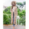 Ekouaer Women Kimono Robes Full Length Knit Bathrobe Lightweight Soft Sleepwear V-neck Casual Ladies Loungewear S-XXL(Floral Beige)