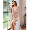 Ekouaer Women Kimono Robes Full Length Knit Bathrobe Lightweight Soft Sleepwear V-neck Casual Ladies Loungewear S-XXL(Floral Beige)