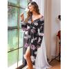 Ekouaer Women Kimono Robes Full Length Knit Bathrobe Lightweight Soft Sleepwear V-neck Casual Ladies Loungewear S-XXL(Floral Black)